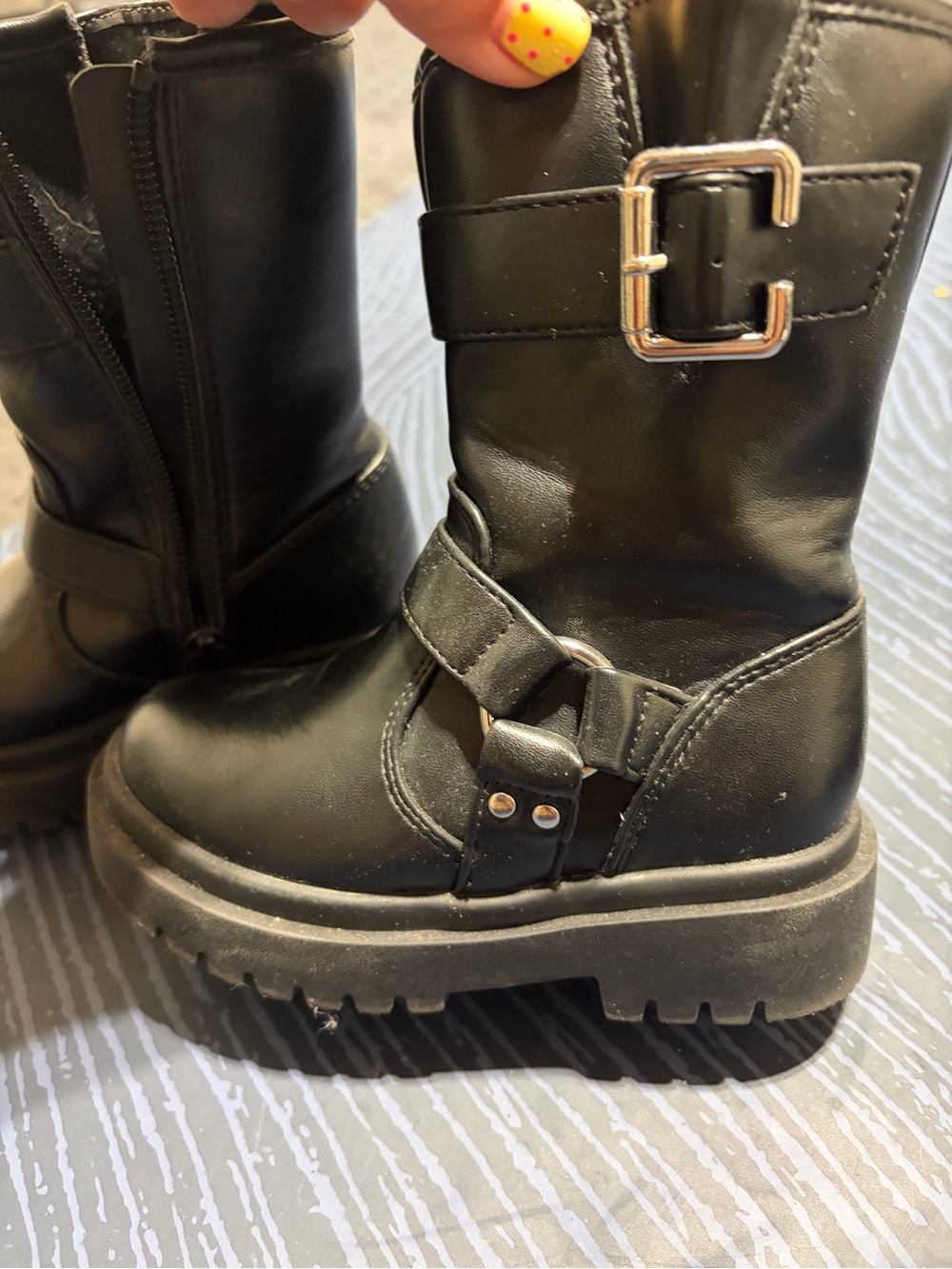 GAP Black kids Buckle Strap Moto Combat Boots